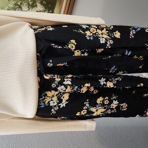 Divided H&M high slit black floral flowy pants sheer fabric size 12 SHEER